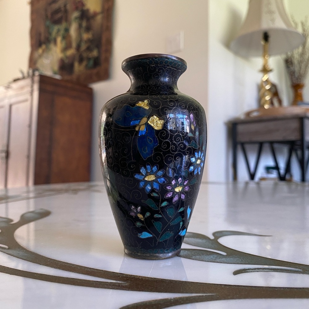 Vintage Japanese Cloisonné Enameled Floral Vase